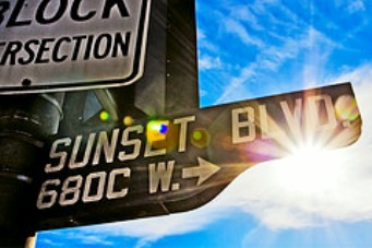 sunset sign with sun
